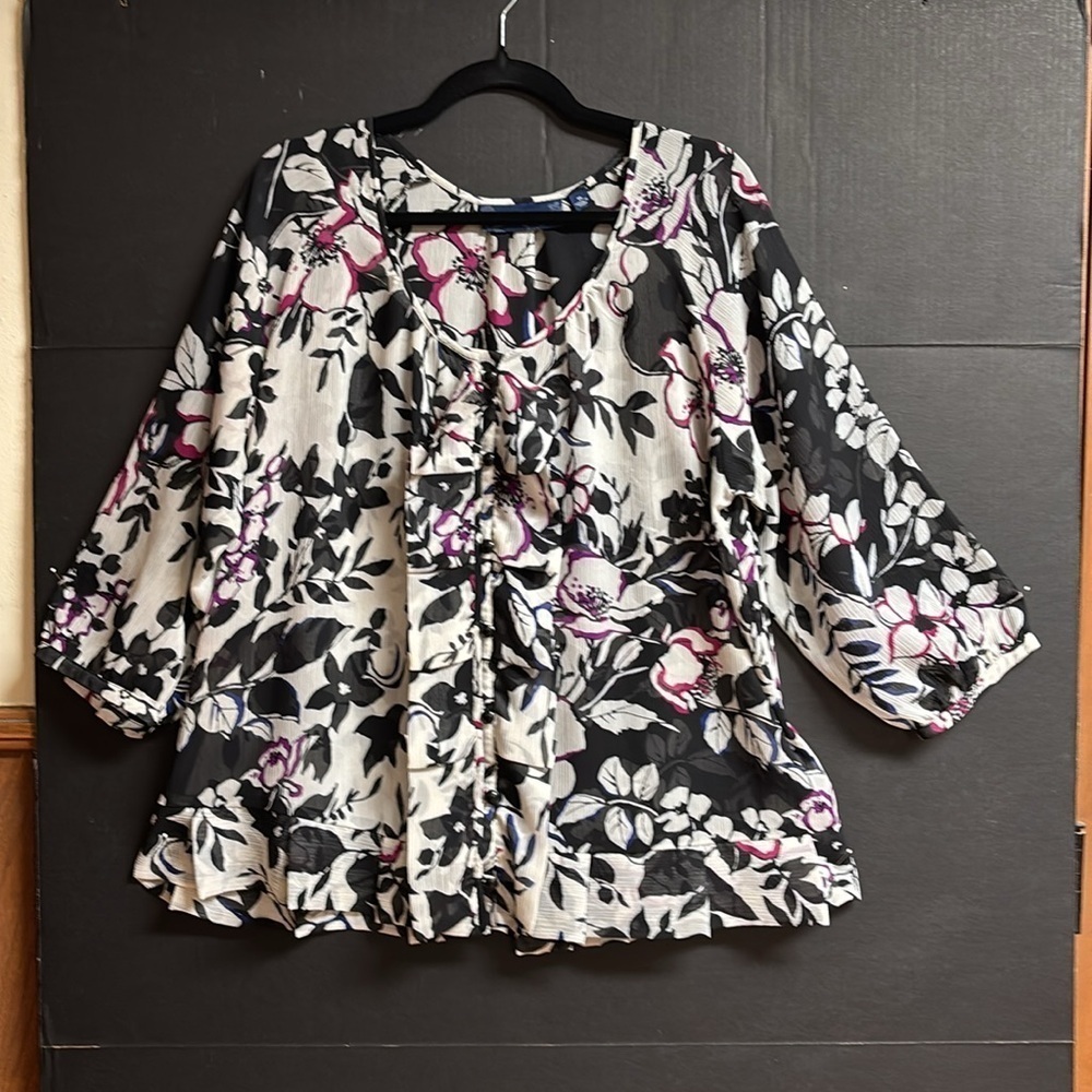 Susan Graver Ragland Sleeves Floral Button Up Blouse Size XL - Picture 13 of 13